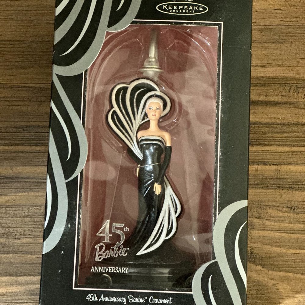 2004 Hallmark Keepsake 45th Anniversary Barbie Ornament w/ Lighted Display Stand